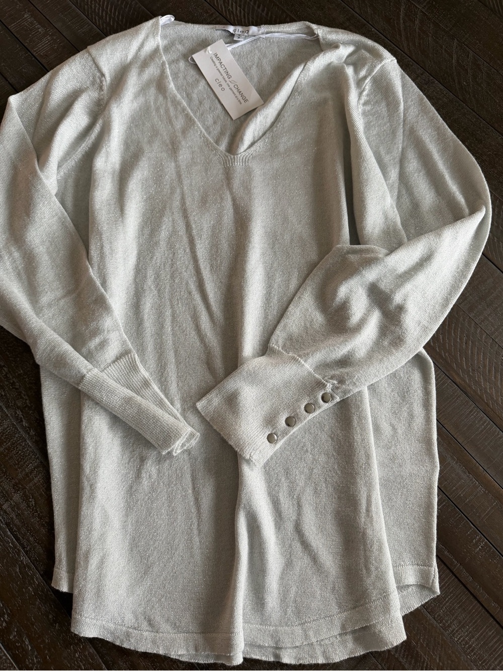 cleo Cream V-Neck Sweater with Button Cuffs